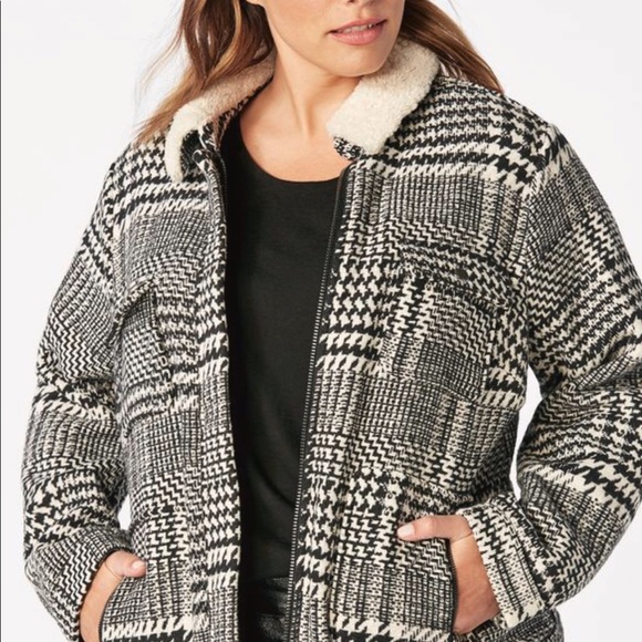 JustFab Jackets & Blazers - JUST FAB XXL Classic thick Fabric Plaid Black/White Jacket NEW Super Cute!!